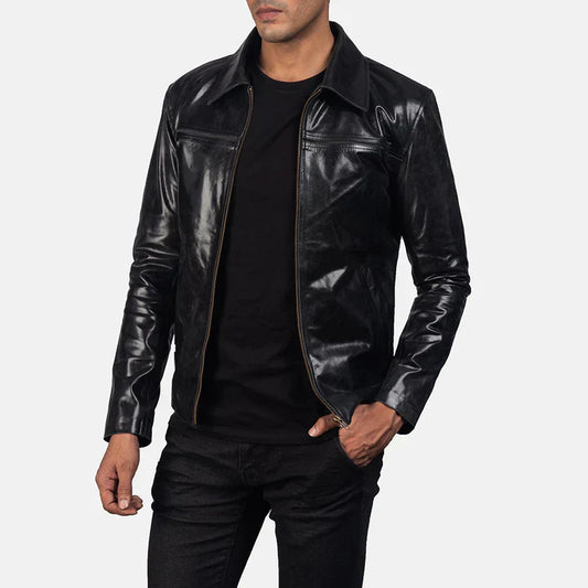 Mystical Black Leather Jacket featuring real leather, sleek design, full zipper, and tailored fit—ideal for men and women seeking a stylish, timeless wardrobe essential.