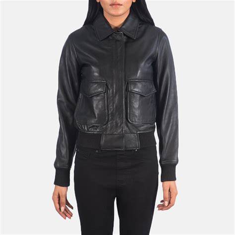 Westa A-2 Black Leather Bomber Jacket featuring genuine sheepskin leather, ribbed cuffs, waistband, and a sleek black design for versatile, stylish wear.
