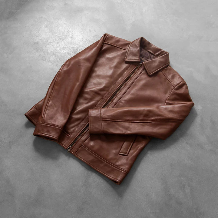 "Inferno Brown Leather Jacket by MordenJacket – a bold and stylish brown leather jacket with a rich, earthy tone, sharp tailoring, and modern detailing, designed to bring warmth and attitude to any look."