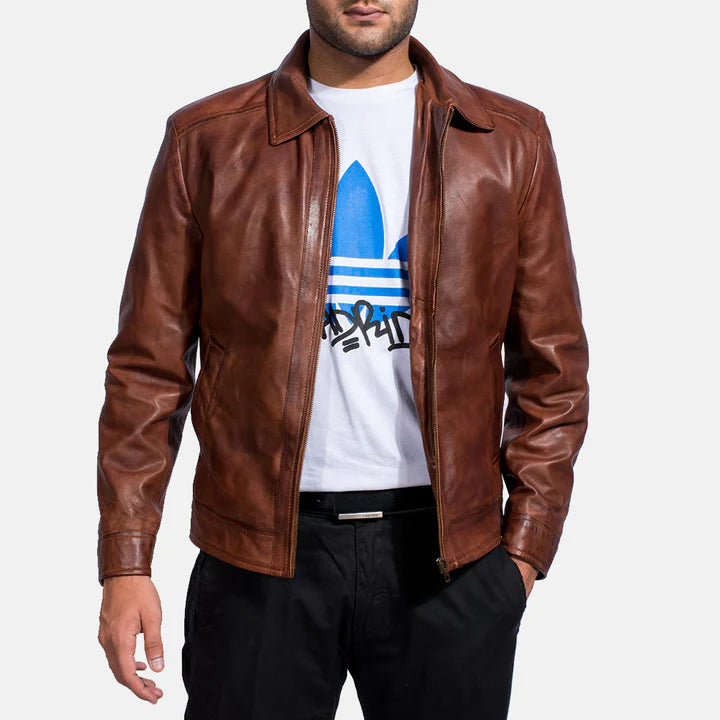 "Inferno Brown Leather Jacket by MordenJacket – a bold and stylish brown leather jacket with a rich, earthy tone, sharp tailoring, and modern detailing, designed to bring warmth and attitude to any look."