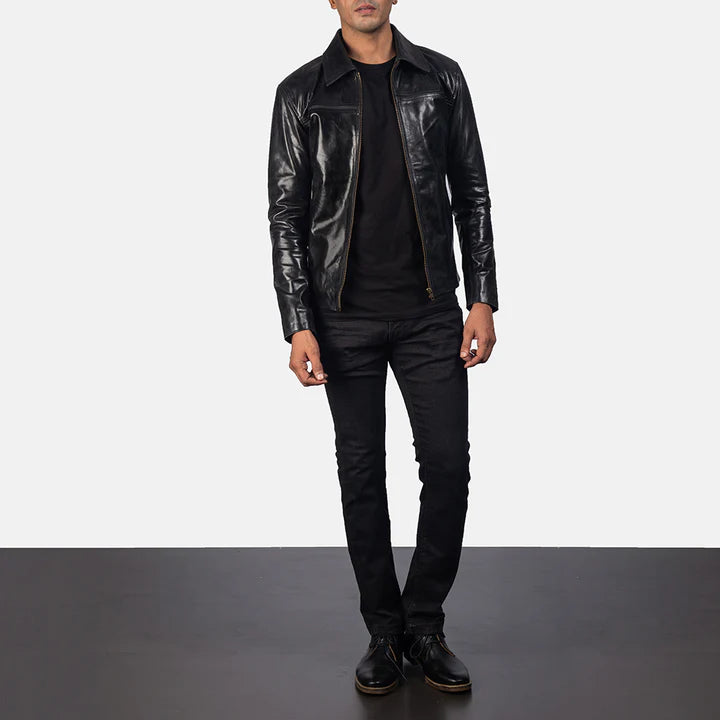 "Mystical Black Leather Jacket by MordenJacket – a sleek, modern black leather jacket featuring a tailored fit, premium stitching, and a bold, mysterious vibe perfect for edgy streetwear or elevated casual style."