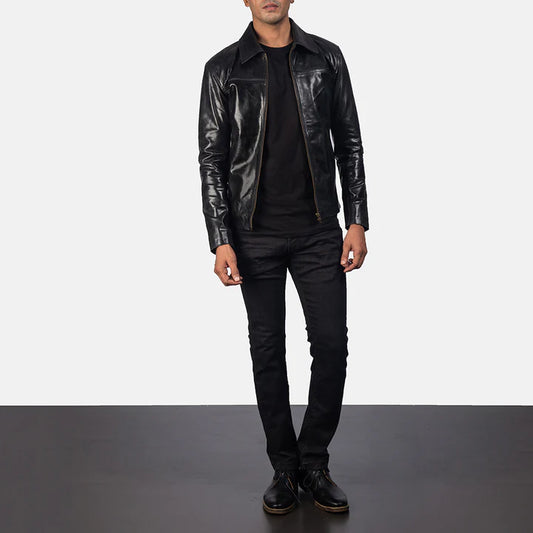 "Mystical Black Leather Jacket by MordenJacket – a sleek, modern black leather jacket featuring a tailored fit, premium stitching, and a bold, mysterious vibe perfect for edgy streetwear or elevated casual style."