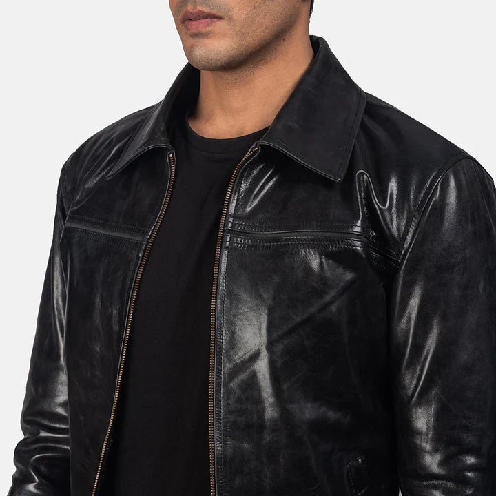 "Mystical Black Leather Jacket by MordenJacket – a sleek, modern black leather jacket featuring a tailored fit, premium stitching, and a bold, mysterious vibe perfect for edgy streetwear or elevated casual style."
