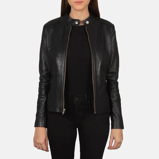 "Rave Black Leather Jacket by MordenJacket – a striking black leather jacket with a modern edge, featuring clean lines, a tailored fit, and subtle detailing that brings confident, contemporary style to any outfit."
front pose